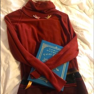 Outfit- reddish orange lightweight turtle neck and ethnic skirt